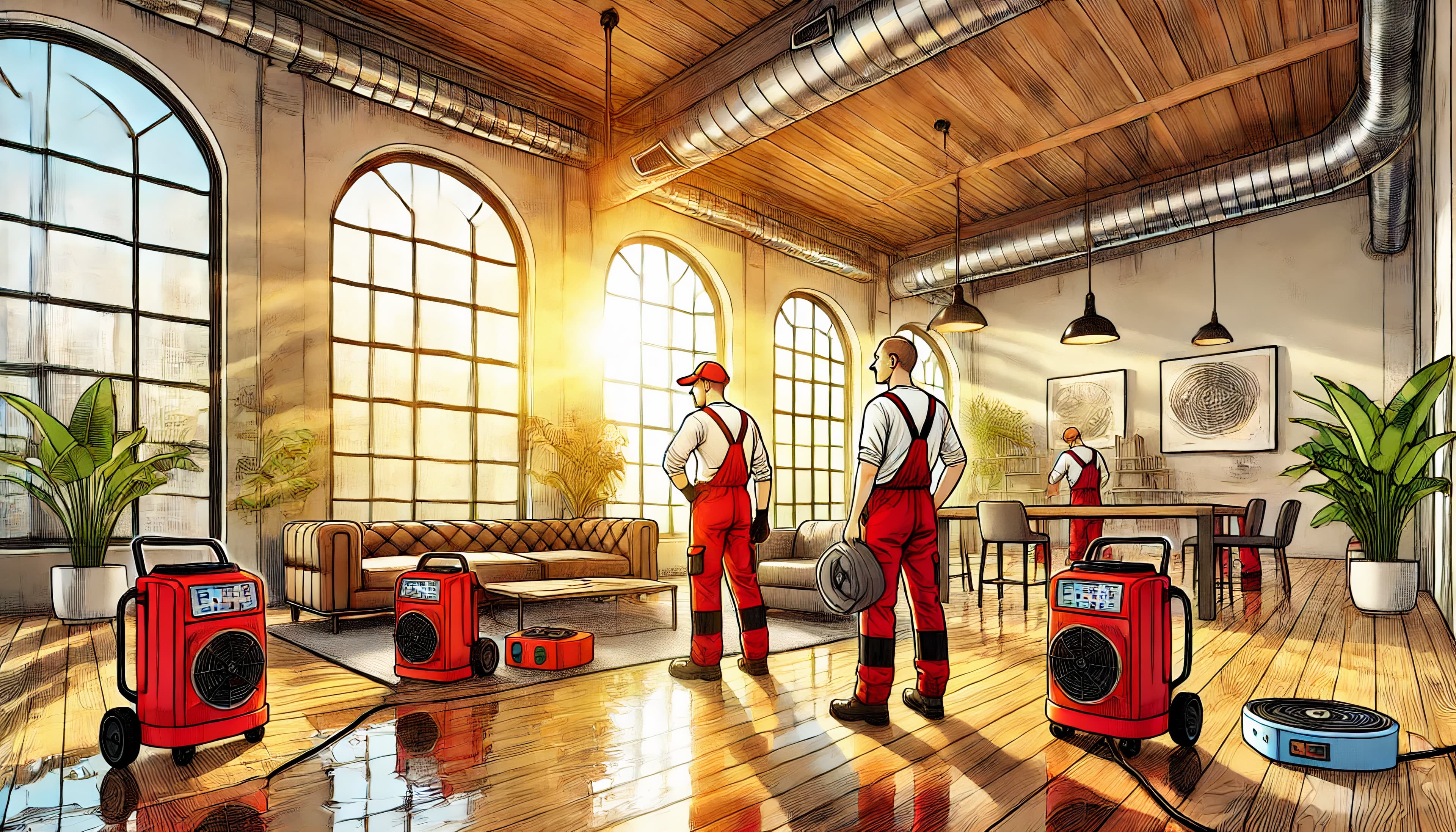 Professional industrial dehumidifiers and air movers for structural drying in Vancouver - preventing mold and secondary damage